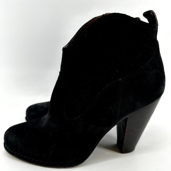 FRYE Madeline Boots Side Zip Stacked Heel Short Suede Western Bootie Black 11M - Picture 4 of 8